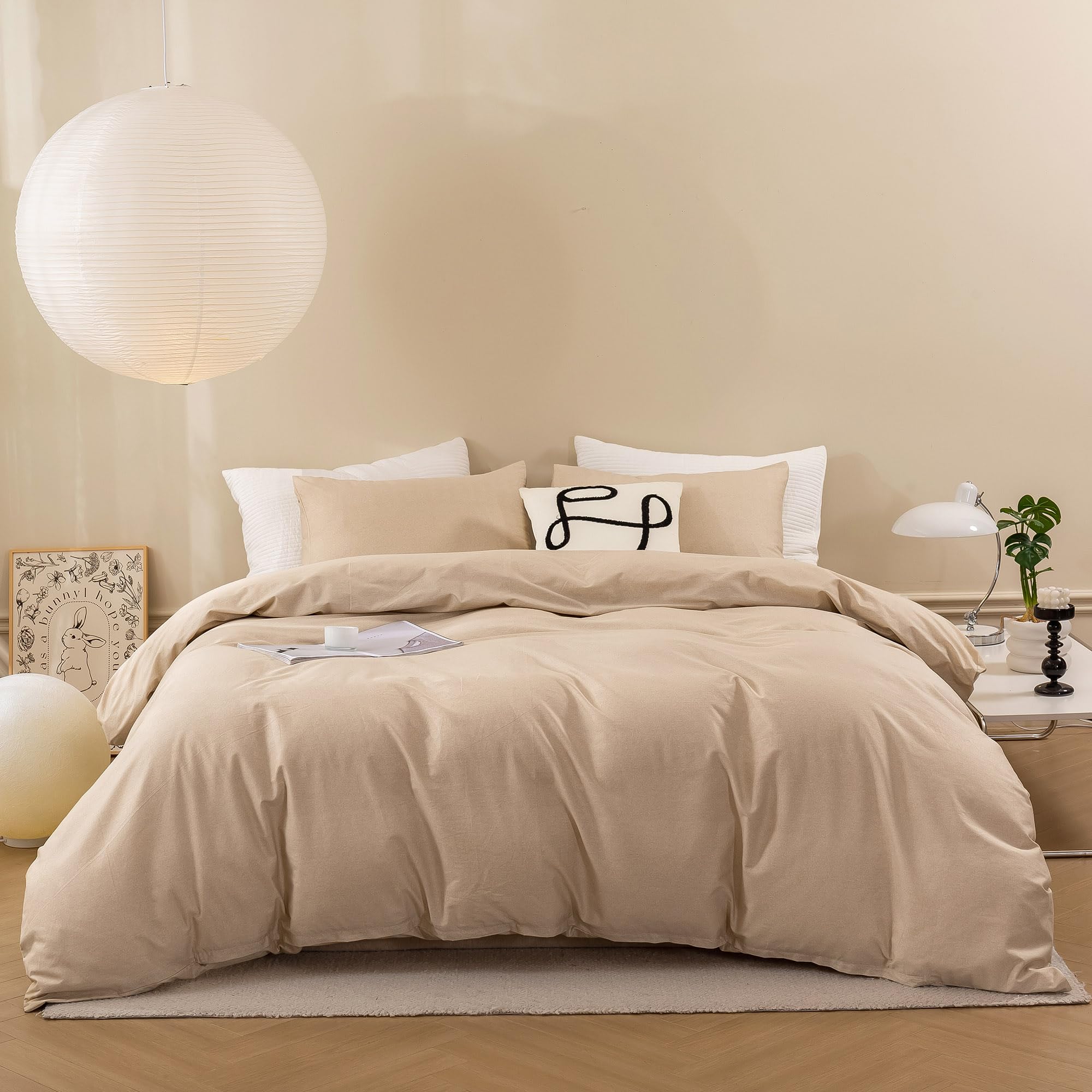 Ecocott Khaki Duvet Cover King Size - 100% Washed Cotton Durable Soft Comfy Duvet Cover Set, Lightweight And Breathable With Zip
